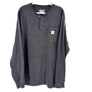 Carhartt Henley Shirt Men's XL Gray Pocket Loose Fit Workwear Landman Western